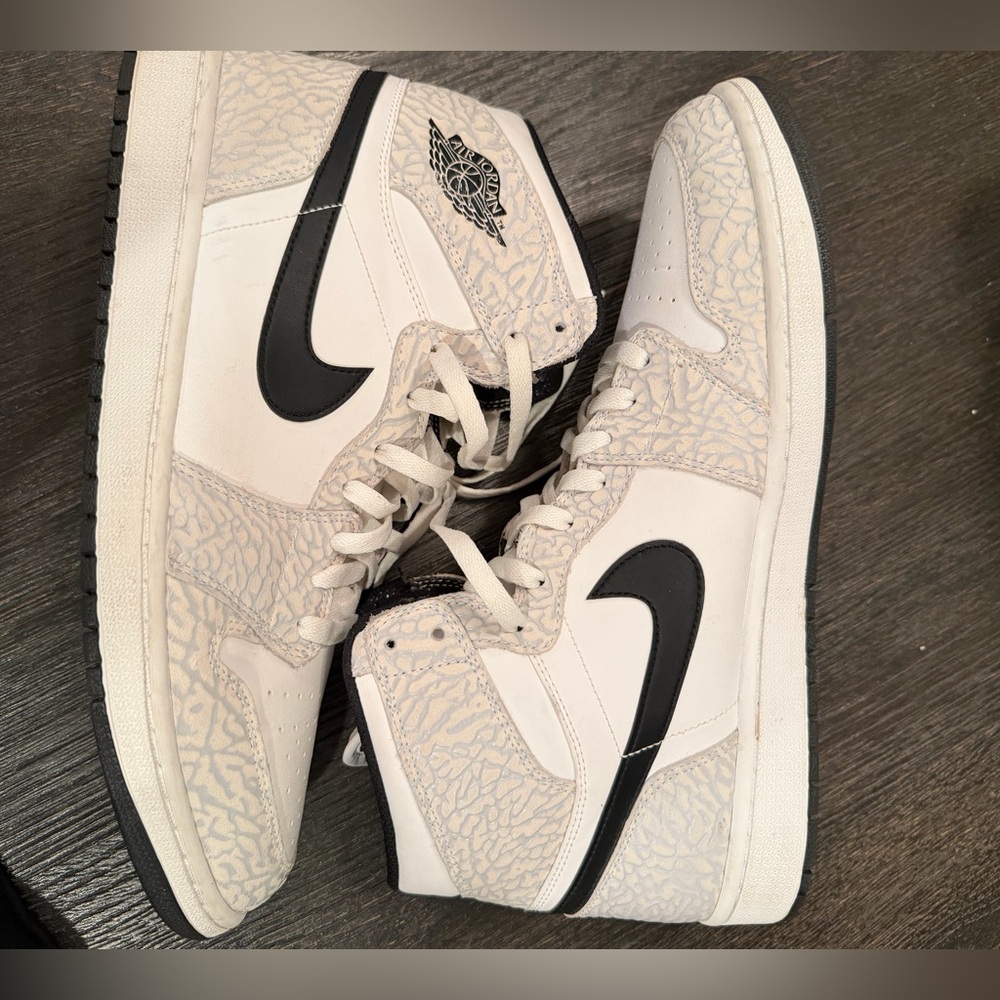 Air Jordan  High-Top Sneakers - White Black Cream with Elephant Print